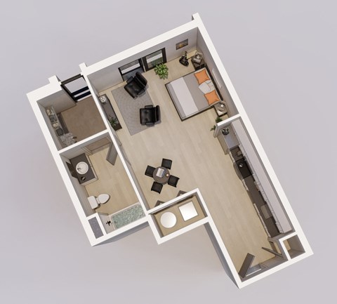 Floor plan for studio, 1 bath, 568 sqft